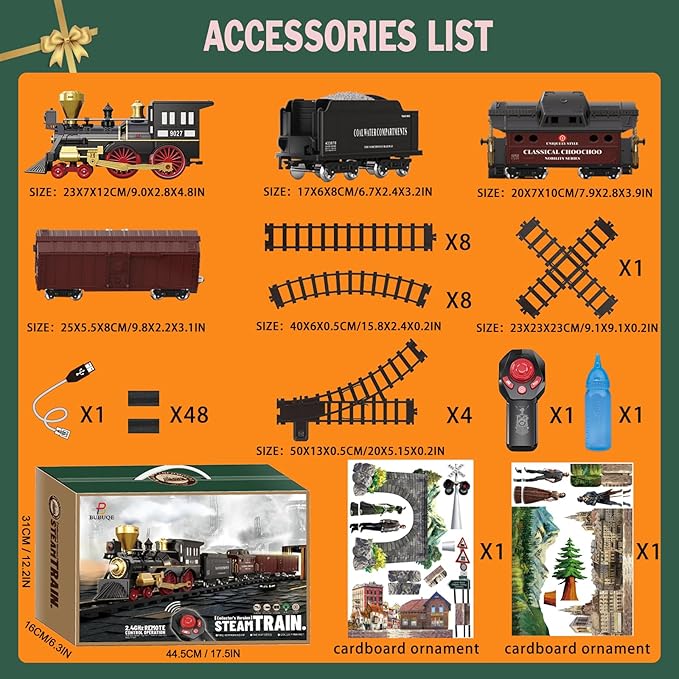 Train Set for Kids Remote Control Train Toys w/Steam Locomotive,Passenger Carriage & Luxury Tracks, Electric Trains w/Realistic Smoke,Sounds & Lights, Christmas Birthday Gift for Boys Girls 3 4 5 6 7