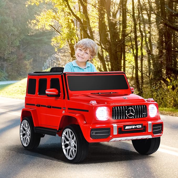 OLAKIDS 12V Kids Ride On Car, Licensed Mercedes Benz G63 Electric Vehicle with Remote Control, Double Open Doors, Music, Bluetooth, 2 Speeds, Wheels Suspension, Battery Powered Driving Toy (Red)