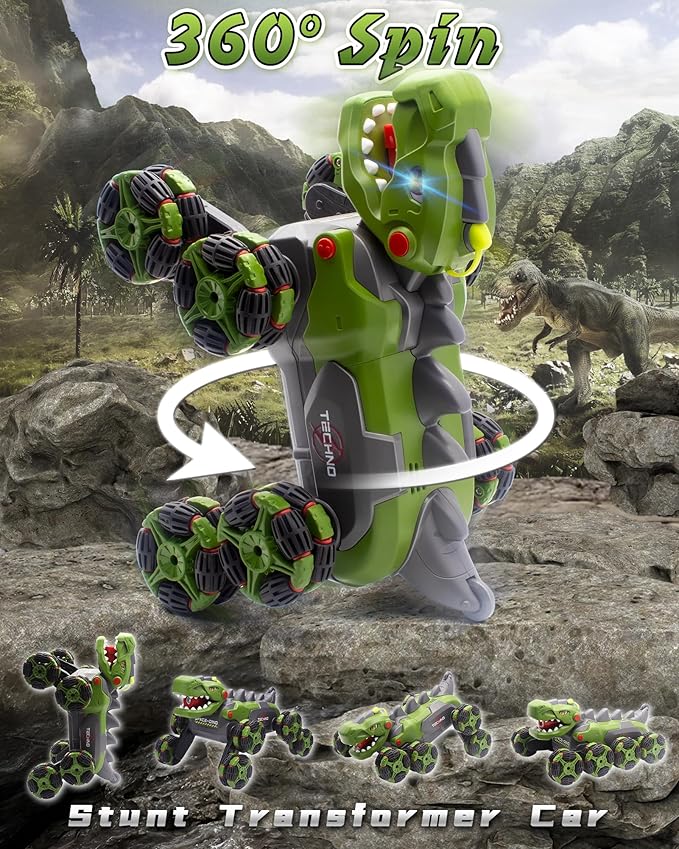 Remote Control RC Car Dinosaur Toys : RC Car Dinosaur Change with Spray for Boys 7 8 12, 2.4 GHz Monster Truck Stunt Vehicle, Remote Control Toys Gifts for Kids,Green