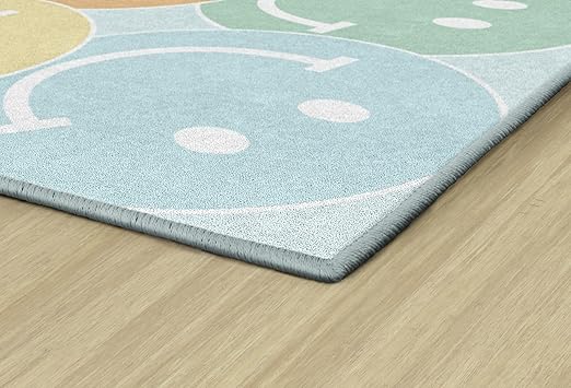 Flagship Carpets Schoolgirl Style Pastel Rainbow Smileys Educational Area Rug for Kids Room Seating Décor, Children's Classroom, Play Carpet for Teaching and Playroom, 7'6" x 12', Multi