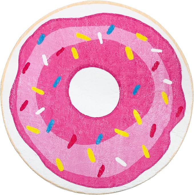 Kids Rug 4Ft Round Play Mat Donut Playroom Rug for Boys Girls Nonslip Circle Bedroom Carpet for Nursery Living Room Bathroom Decor Easy Washable Children Throw Rug, Pink