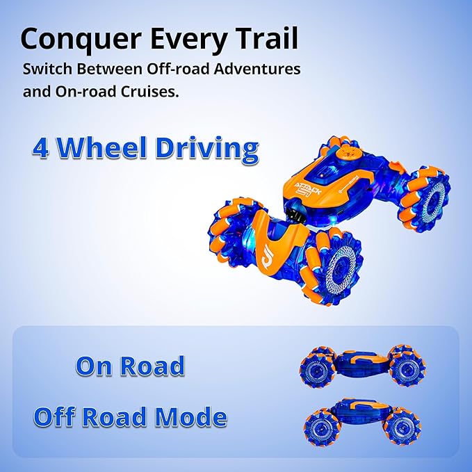 Gesture Sensing RC Stunt Car, Rotating Rechargeable Transform Car Toys, with Lights Music Spray, 360° 4WD Remote Control Twist Cars, Birthday Gifts for Kids Boys Girls 6-8-12, Best Gift for Kids 5-7