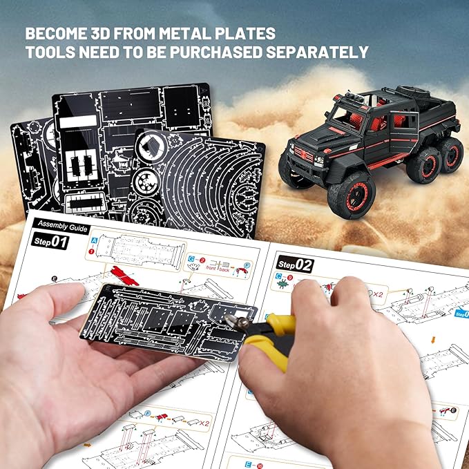 Piececool 3D Metal Puzzles for Adults, Luxury Model Truck 6X6 Off-Road SUV G63 Vehicle Car Model Kit to Build for Men Hobbies Great Birthday Gifts