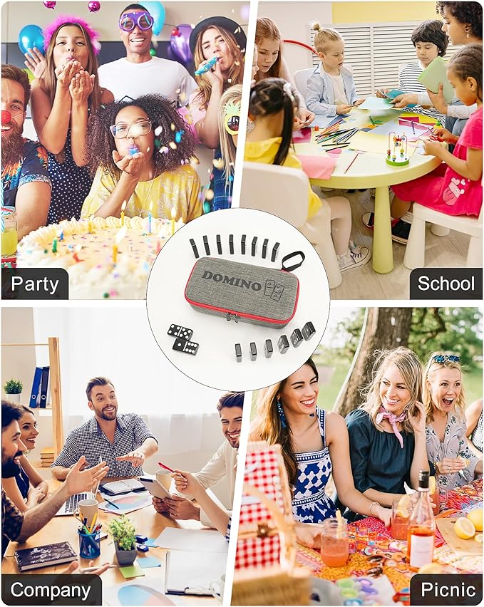 KAILE Double 6 Jumbo Dominoes 28 Tiles Classic Board Games for Kids and Adults with 4 Racks and Bag (Black)