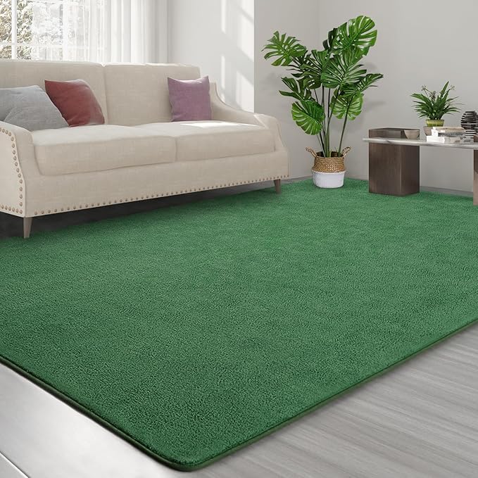 FlyDOIT Area Rugs for Bedroom Living Room, 5x8 Green Super Soft Comfy Thickened Memory-Foam Indoor Carpets, Modern Aesthetic Minimalist Carpet for Boys Girls Adults Apartment Nursery Home Décor