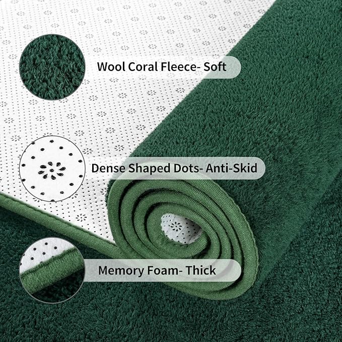 FlyDOIT Area Rugs for Bedroom Living Room, 7x10 Dark Green Super Soft Comfy Thickened Memory-Foam Indoor Carpets, Modern Aesthetic Minimalist Carpet for Boys Girls Adults Apartment Nursery Home Décor