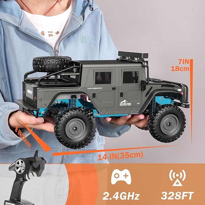 1:12 Scale All-Terrain Remote Control Car, 4WD RC Cars with 2.4 GHz, RC Climbing Truck, IPX4 Waterproof Off-Road Vehicle with Two Rechargeable Batteries, for Kids Teens Adults