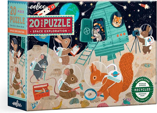 eeBoo: Space Exploration - 20 Piece Puzzle - 15 x 11 Kids Jigsaw, Oversized Glossy Pieces, Animals On The Moon, Preschool Puzzle, Age 3+