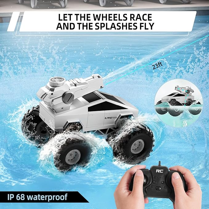 Remote Control Car RC Truck - 1:16 Amphibious Fast Car with Water Cannon and 2.4GHz Remote Control, Max 22KM/H Speed, 4WD Cyber Toy for All Terrain, Waterproof Rc Boat Gift for Boys 6 7 8 9 10+