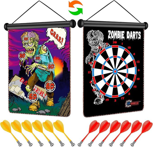 Magnetic Dart Board for Kids, Double-Sided Dart Board with 12 Magnetic Darts, Indoor/Outdoor Fun Party Game Toy, Birthday Gift for Ages 3 4 5 6 7 8 9 10 11 12 Year Old Boy Girl