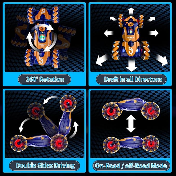 Gesture Sensing RC Stunt Car,Remote Control Car Toys for Ages 5-7-13,with Lights Music Spray,4WD 360° Spins All Terrains Kids Toys RC Cars,3-6 Year Old Boy Birthday Gift & 3-12 Best Gift for Kids