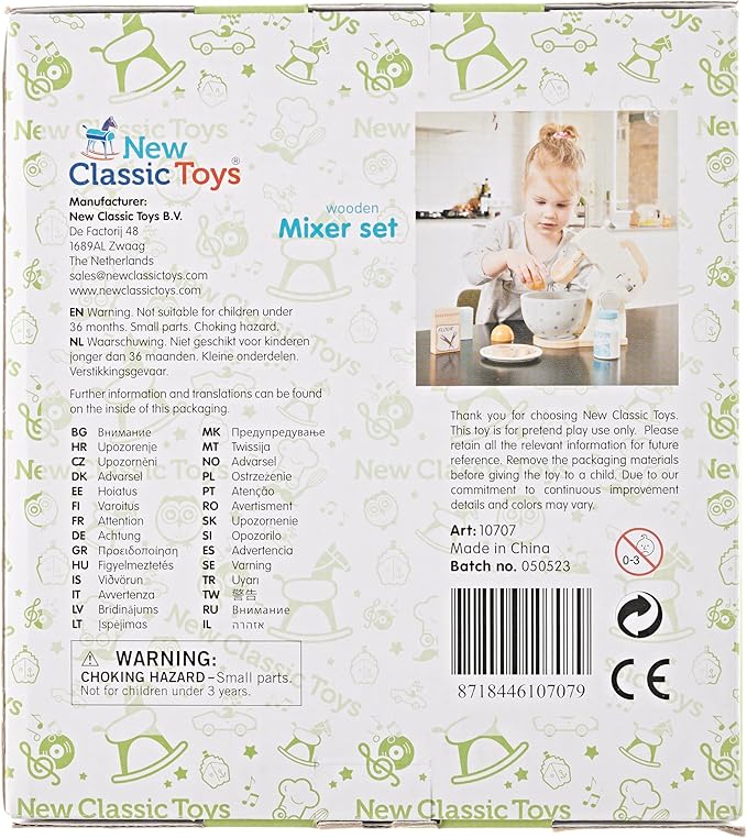 New Classic Toys Wooden Mixer Set Pretend Play Toy for Kids Cooking Simulation Educational Toys and Color Perception Toy for Preschool Age Toddlers Boys Girls , Red,White