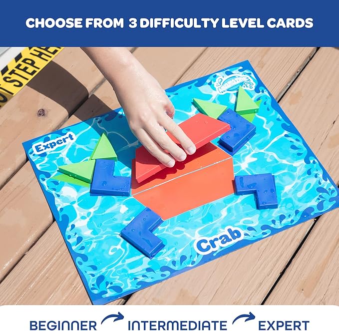 Aqua Blocks Pool Diving Game- Set Includes 40 Multi-Shape Sinking Toys,18 Challenge Cards w 3 Difficulty Levels, Mesh Storage Bag- Kids Swimming Activity Game- Outdoor 4th of July Summer BBQ Party Fun