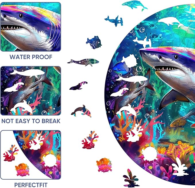 Wooden Puzzle for Adults, Shark Wooden Jigsaw Puzzles 500 Piece, Beautiful Wooden Puzzle with Box Birthday Gifts for Adults and Kids Family Game(15.9 * 15.9in)