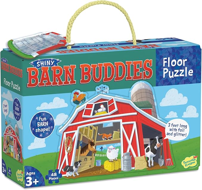 Peaceable Kingdom Shiny Barn Buddies Floor Puzzle - Farm Animal Puzzle for Kids Ages 3 and Up