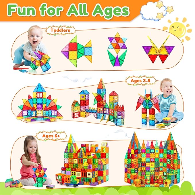 Magnetic Tiles 100PCS with 2 Cars Magnet Building Blocks for Kids Educational Magnetic Blocks Sensory Toys Montessori Stacking Gift for 3 4 5 6 7 Year Old Boys Girls Construction STEM Toys Set