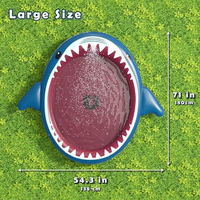 Jasonwell Inflatable Kiddie Pool Sprinkler: Splash Pad for Kids Toddlers 71-Inch 3-in-1 Children Ball Pit Shark Baby Wading Pool Outdoor Swimming Pool Summer Water Toys for Boys Girls Dogs