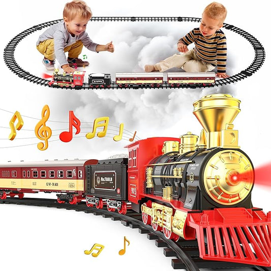 Hot Bee Christmas Train Set,Train Set for Toddlers 2-4,Christmas Train Sets for Around The Tree,Steam Locomotive with Lights,Sounds,and Spray,Easy Setup Train Toy,Perfect Train Set for Kids Ages 4-8