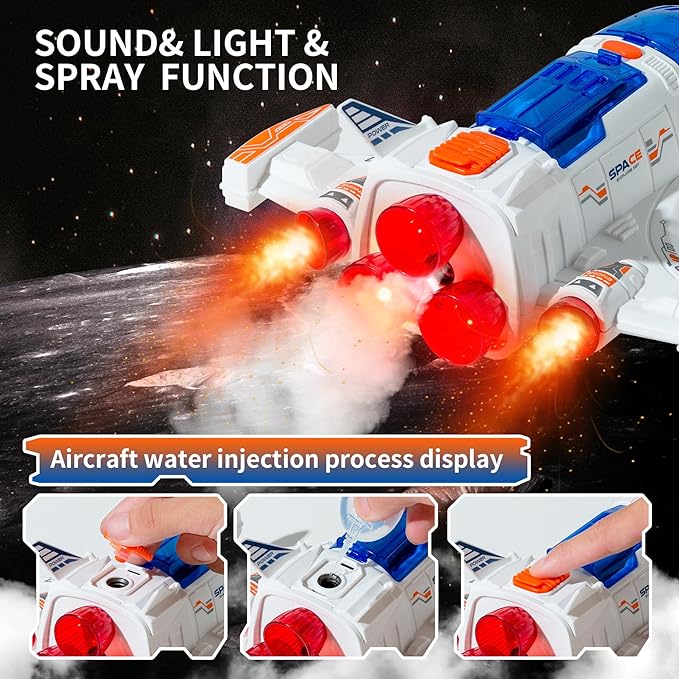 Spaceship Shuttle Toy with Astronaut Figure - Toy Rocket Ship with Lights Spray and Sound - Space Shuttle Toys Sets for Boys Planet Toys - Astronaut Exploration Birthday Plane Gift