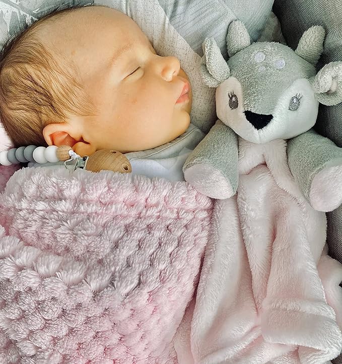 Baby Girl Gift Set New Born Baby Gift Baby Deer Fawn Security Blanket Soft Fleece, Suitcase Keepsake Box Blanket Booties & Baby Gift Basket – Unique Present for Baby Shower & Newborn Lovey