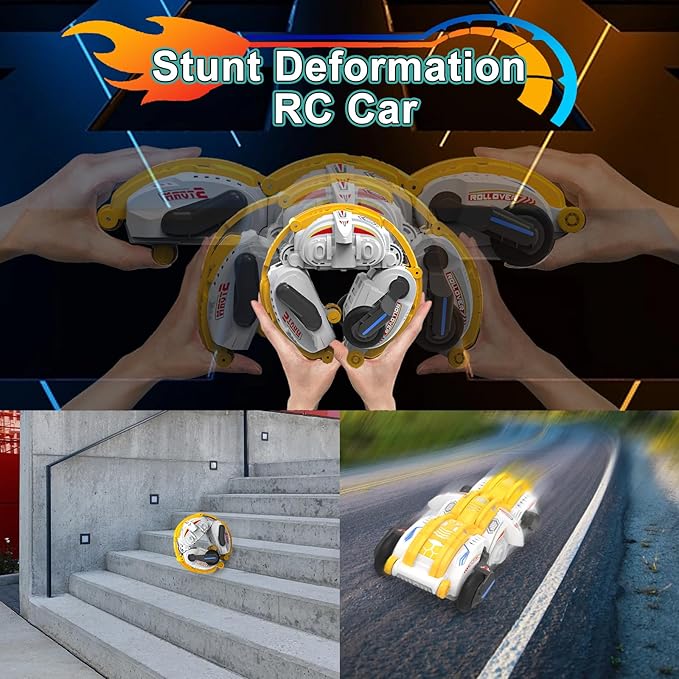 Remote Control Car, RC Stunt Snake Car 360° Roll with Hand Gesture Sensing and Touch Rotation, Super Fast Racing Car for Christmas Birthday, Indoor/Outdoor Toys for 6-12 Year Old Boys Girls - Yellow