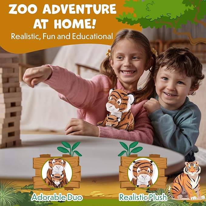 Mom and Baby Stuffed Animals for Boys & Girls, Safari Baby Shower Decorations, Nursery Decor, Zoo Animals for Toddlers, Quality Realistic Toys for Kids, Cute, Soft, Huggable, Squeezable (9.5" Tiger)