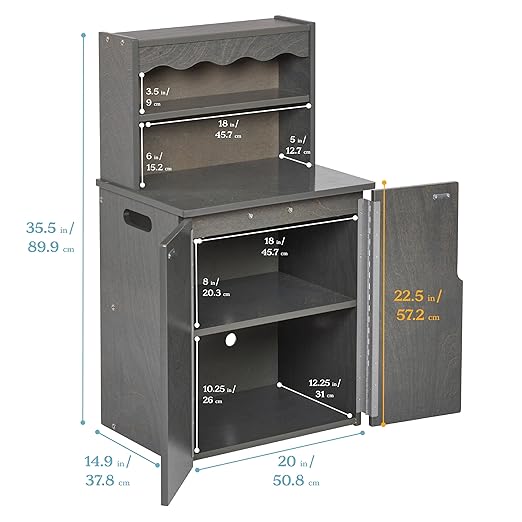 ECR4Kids Play Kitchen Storage Cupboard, Wooden Playset, Grey Wash