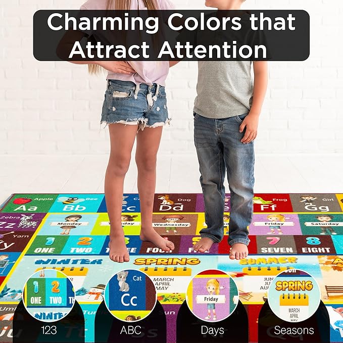 Alphabet Rug, 90" x 114" Educational & Imaginative Play Mat for Toddlers 2-4 Years, Soft Non-Slip Nursery Rugs & Playroom Floor Mat, Perfect for Classroom Decor