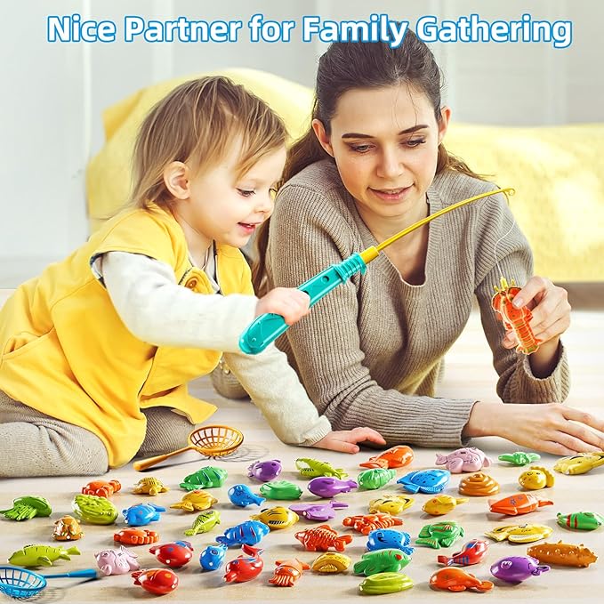 Magnet Fishing Toys Game for Kids 3 4 5 6 7 8 Years Old - Pool Toys, Bath Toys for Toddlers, Pole Rod Net, Floating Fish Toys, Outdoor Party Toys for Boys Girls Kids Age 3-8 8-12 Year Old