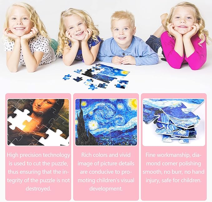 Mini Jigsaw Puzzles,4-in-1 Small Jigsaw Puzzles,Puzzles for Kids Age3+,Famous Painting Art Puzzle,10" x 7" Fun Puzzles,Decompression Puzzle Educational Game,Gifts for Kids Adults