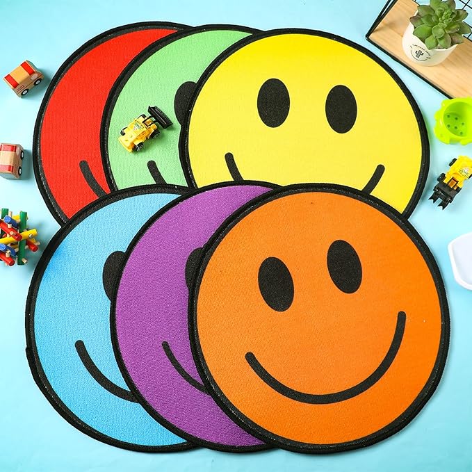 Nuanchu 12 Pcs Kids Carpet Circle Seats for Classroom 16 Inch Round Floor Mat Kids Floor Cushions Soft Educational Classroom Rug Non Slip for School Learning Playing Areas(Smile Style)