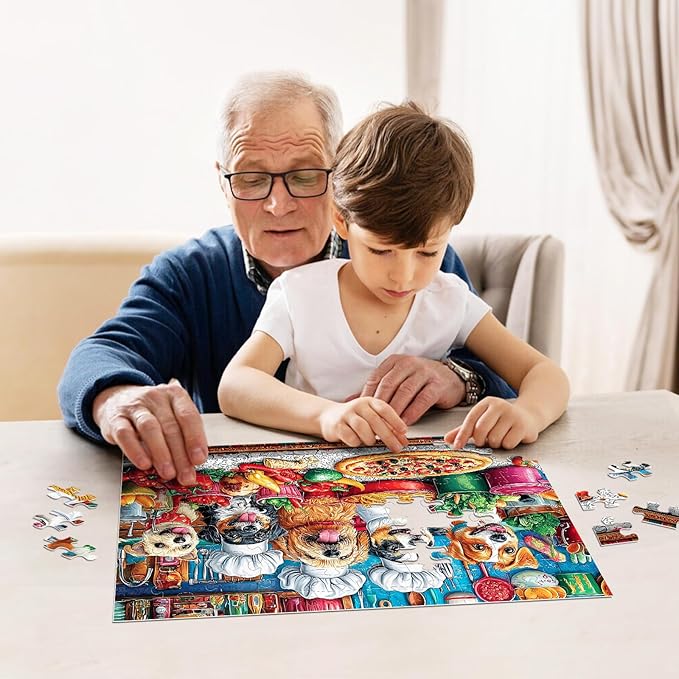 4-Pack 100 Piece Puzzles for Kids Ages 6-8 8-10 Year Old Large Piece Puzzles for Seniors 100 Pieces Jigsaw Puzzles for Kids Ages 4-6, Learning Educational Toys for Boys and Girls- Dogs Kittens Donuts