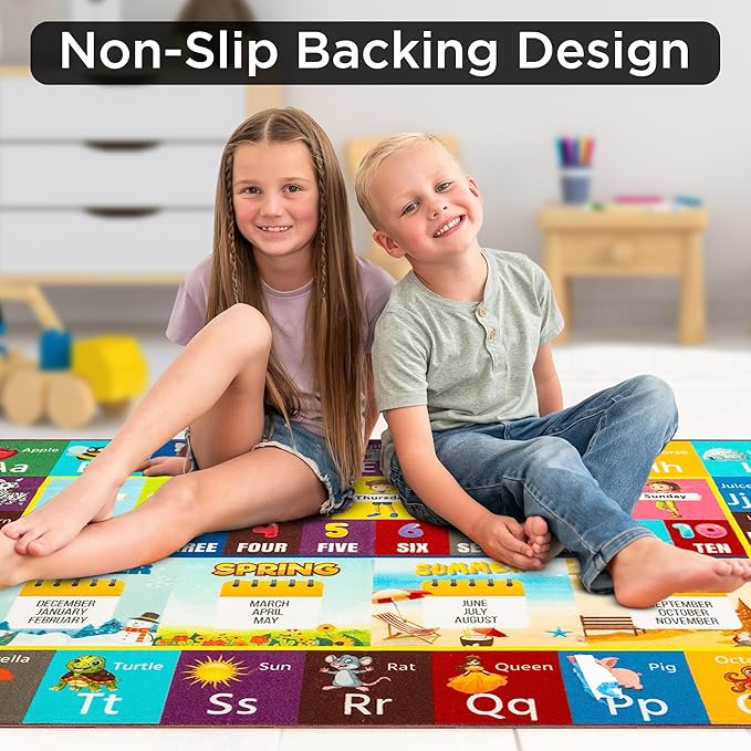 Alphabet Rug, 90" x 114" Educational & Imaginative Play Mat for Toddlers 2-4 Years, Soft Non-Slip Nursery Rugs & Playroom Floor Mat, Perfect for Classroom Decor