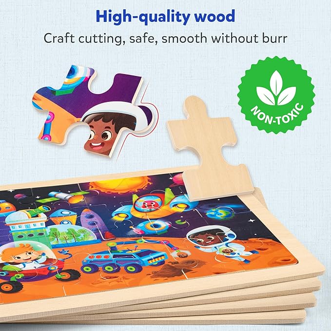SYNARRY Large Space Planets Solar System Wooden Puzzles for Kids Gift Box(12.2*9.4 in) - FSC Certified, Puzzles for Toddlers 3-5, Puzzles for Kids Ages 4-6, Wood Toys Gifts for 3 4 5 Year Old Boy Girl