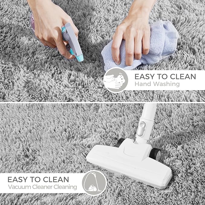 Ultra Soft Rug for Living Room, 5X8 Fluffy Shag Area Rug for Bedroom, Modern Shaggy Carpet Fuzzy Rug for Teens Dorm Nursery Home Decor Aesthetic, Upgrade Anti-Skid Durable, Light Grey