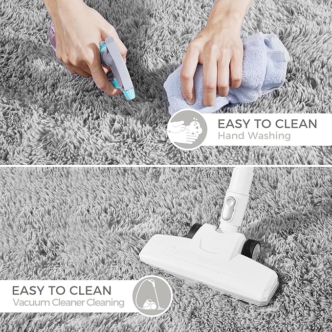 Ultra Soft Rug for Living Room, 8X10 Light Grey Fluffy Shag Area Rug for Bedroom, Modern Shaggy Carpets Fuzzy Rug for Teens Dorm Nursery Home Decor Aesthetic, Upgrade Anti-Skid Durable