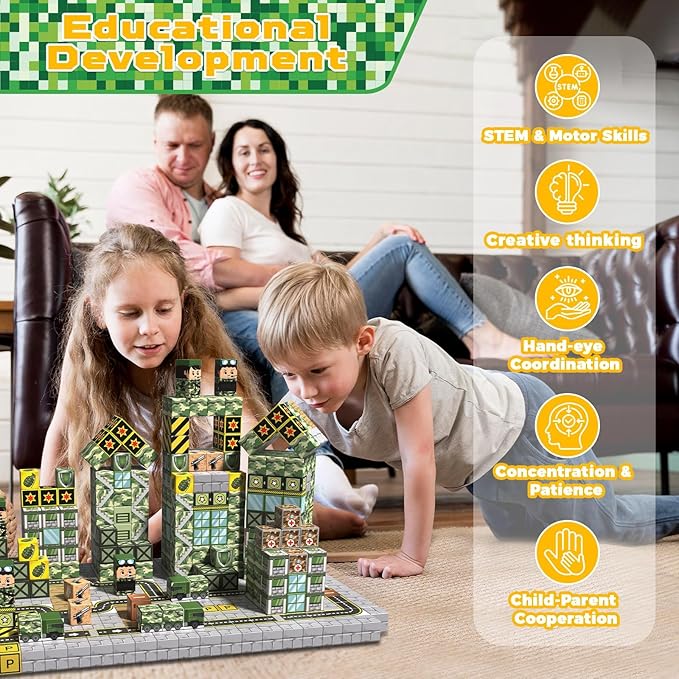 Magnetic Blocks-100PCS Military Building Blocks Set, Kids Classroom Sensory Toy for Toddlers STEM Learning, Construction Stacking Toy for Kids 3+ Boys and Girls Christmas Birthday Gifts Toys