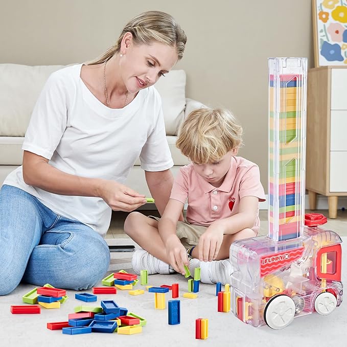 Electric Automatic Domino Train Set, Educational Toys for Ages 5-7, Boys Toys Age 4-6,Autistic Christmas Birthday Gift for Kids Toddlers Boys Girls