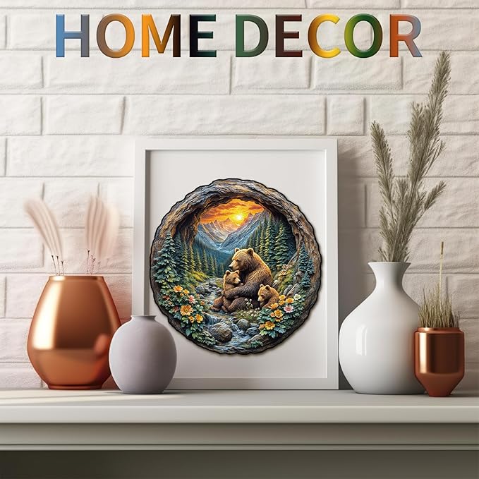 Wooden Puzzles for Adults, 3D Visual Effect Brown Bear Embrace Wooden Jigsaw Puzzle Kids,Unique Shape Wood Puzzle Adult,Puzzle for Adults,Birthday Gifts Family Games (L-13.4 * 13.1 in-309pcs)