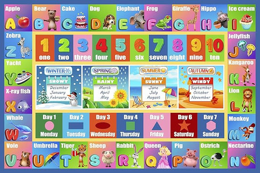 HUAHOO Kids Rug Play Mat Carpet Educational and Fun Playmat ABC Alphabet Animals Shapes Learning and Safe Rugs for Bedroom Playroom Classroom Baby Toddler Children(Season,39X52 in)