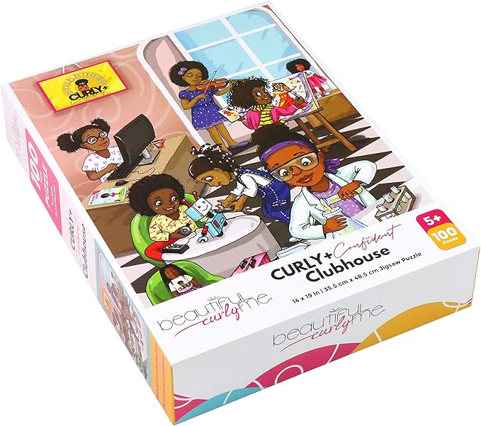 Curly + Confident Clubhouse 100 Piece STEM Jigsaw Puzzle for Future Scientists, Engineers, Artists, Kids Ages 4-8, Kids Ages 8-12. Inspire Love of STEAM by Beautiful Curly Me