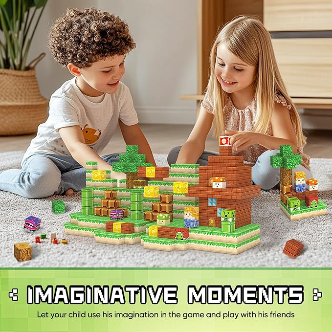 Magnetic Blocks Toys, 100PCS Magnetic Building Toys Based on The Game Super Plumber, STEM Magnets Sensory Toys for Kids, Magnetic Building Blocks Suitable for Boys Girls 4+ (Green)