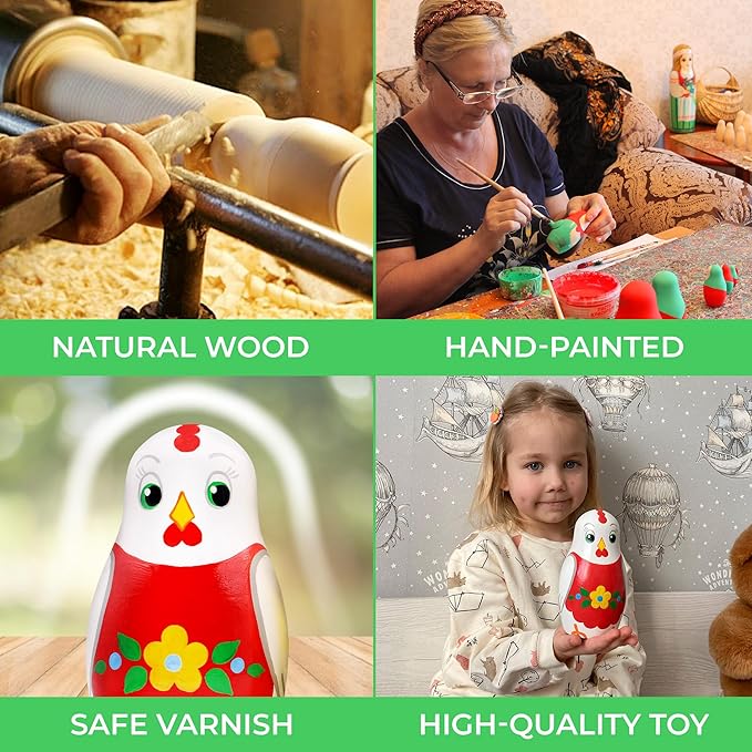 AEVVV Chicken Nesting Dolls Set of 7 Pcs - Matryoshka Russian Doll - Chicken Decor - Easter Nesting Dolls