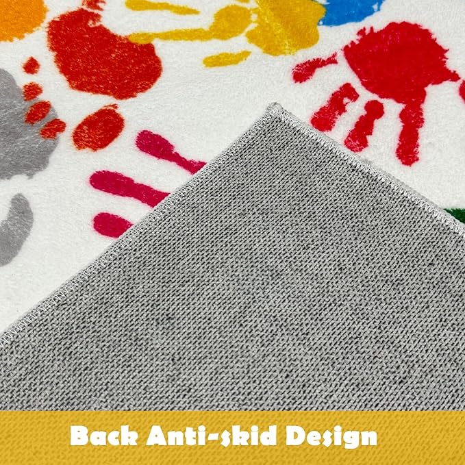 Colorful Handprints and Footprints Kids Rug Play Carpet, Washable Area Rug for Kids Bedroom, Non-Slip Play Mat Ultra Soft Thick Indoor Plush Rugs for Playroom Classroom Nursery Decor