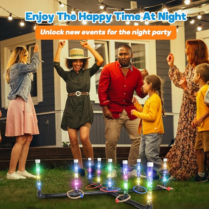 Outdoor Games for Game Night: FunforFun! Upgraded 30-Inch LED Ring Toss Game with 26 Rings Yard Games for Adults Kids Easter Gifts Outdoors Toys for Beach Lawn Games for Party Ideal