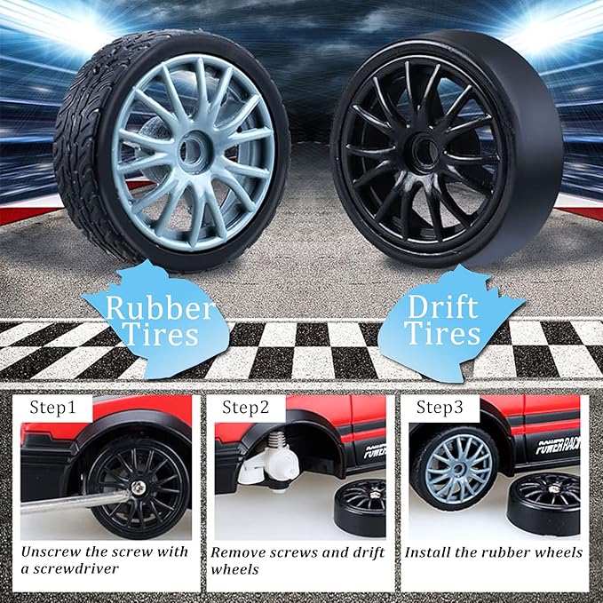 Remote Control Car RC Drift Car 2.4GHz 1:24 Scale 4WD 15KM/H High Speed Model Vehicle with LED Lights Drifting Tire Racing Sport Toy Car for Adults Boys Girls Kids Gift 2Pcs Rechargeable Batteries