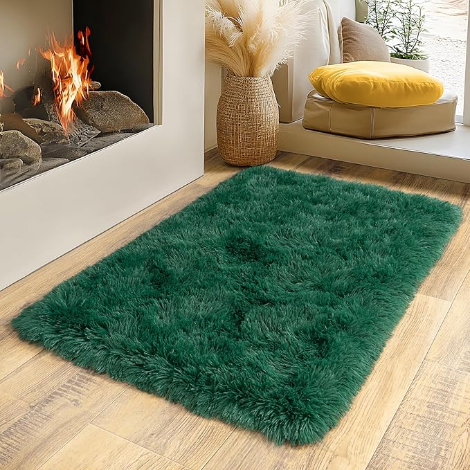 Super Fluffy Area Rugs for Bedroom, Modern Shag Green Throw Rug, Soft and Cozy Plush Carpet for Kids,Girls Boys and Teens Decorations for Living Room Dorm Nursery Classroom, 2x3 Feet
