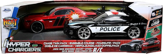 JADA Toys Hyperchargers 1:16 2020 Ford Mustang Shelby GT500 & 2019 Dodge Challenger SRT Remote Control Car, Toys for Kids and Adults