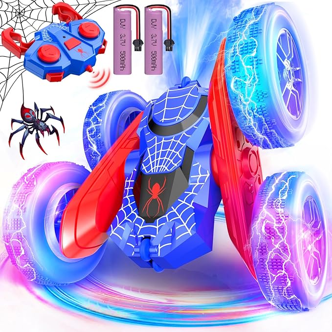 NQD Spider Remote Control Car- Double Sided 360°Rotate RC Stunt Car with Wheel Lights, 4WD Off-Road RC Cars 2.4Ghz Indoor/Outdoor Rechargeable Toy Car for Boys Age 4-7 8-12 Birthday Xmas Gift