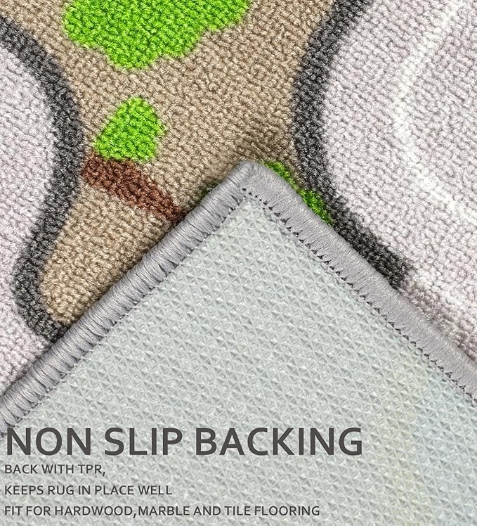 Educational Road Traffic Carpet Kids Carpet Playmat Car Rug Fun City Life Map Kids Car Rug Non Slip Play Carpet for Children Playroom Bedroom Classroom Decor (Tan, 5'0''x6'6'')